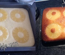 Griesmeel cake met vanille yoghurt en ananas.